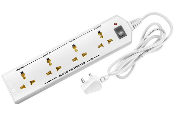 4 way extension board with spike & surge protection - 5 Mtr