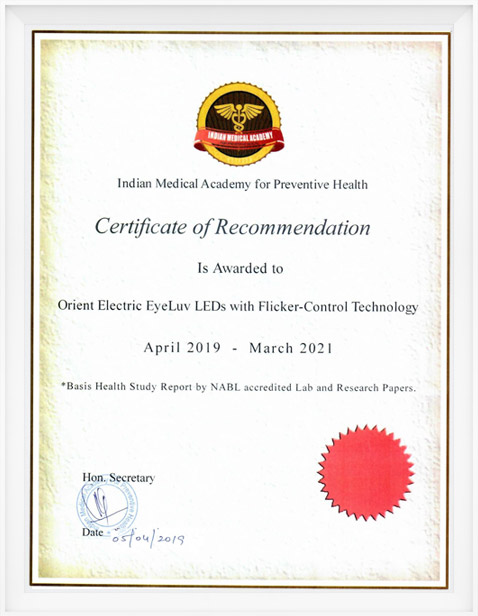 Orient EyeLuv Flicker Control Technology Certificate